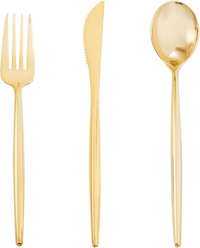 Supernal 180pcs Gold Plastic Silverware Set, Disposable Cutlery