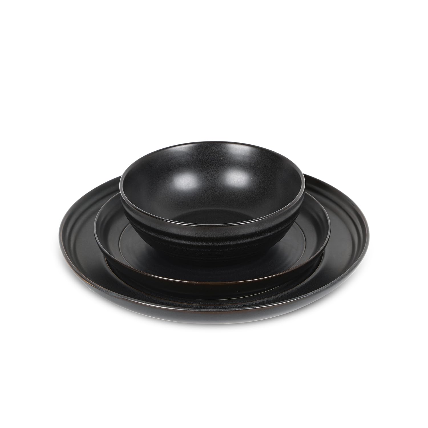 Stone Lain Elio 24-Piece Dinnerware Set Stoneware, Plates and Bowls Set, Dish Set for 8, Black