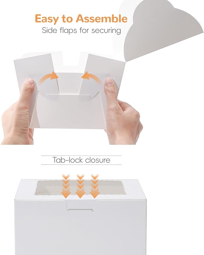 EQOREIIN 10Pack 6 inch Small Cake Boxes with Cake Board and Stickers
