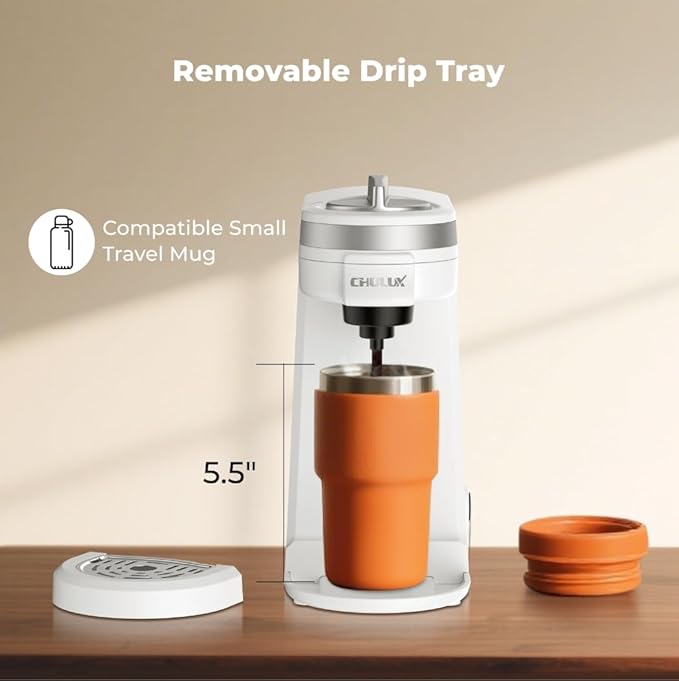 CHULUX Mini Single Serve Coffee Maker, Portable Pod Coffee Machine, White