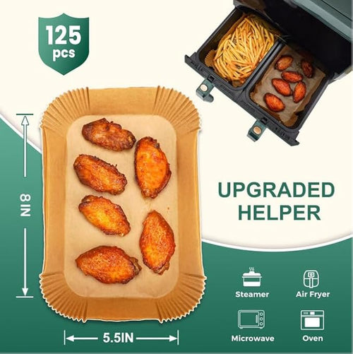 125Pcs Air Fryer Liners Disposable for Dual Basket 8x5.5 Inch Rectangle