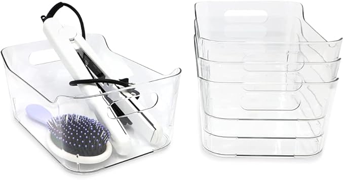 Isaac Jacobs 4-Pack Small Clear Storage Bins (9.4” x 6.7” x 4.1”) w/Handles