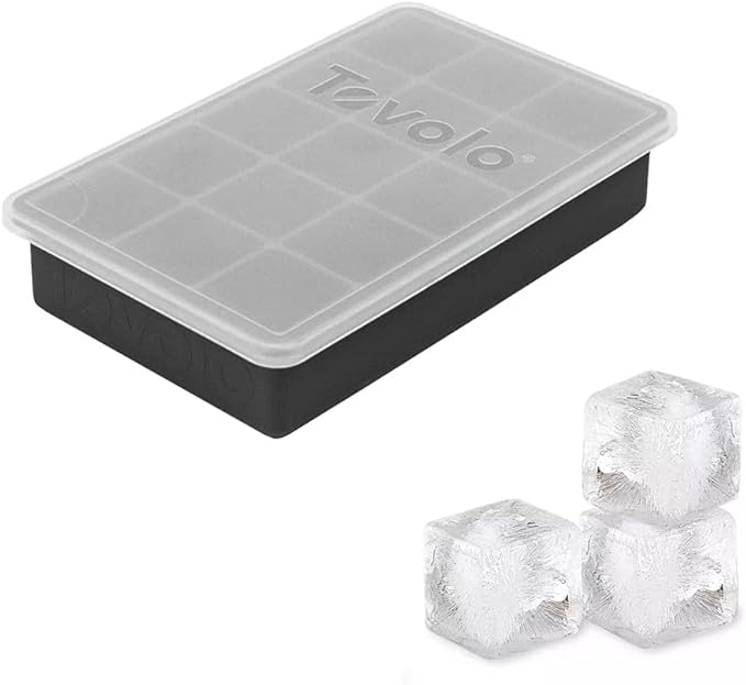 Tovolo Silicone Ice Cube Tray with Lid for Freezer Charcoal Gray, Dishwasher Safe BPA Free Silicone Ice Cube Mold Tray with Cover, Easy Release 1 Inch Ice Cube for Coffee Cocktails Bourbon Whiskey