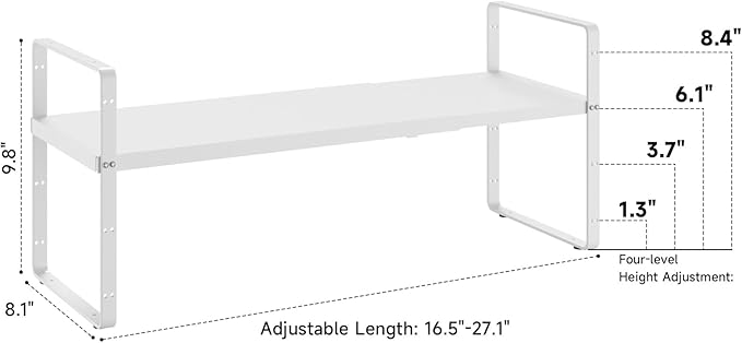 taiheis 16.5~27.1" Expandable Shelf，1Pack 8.1" Wide Adjustable Height Cabinet Shelves，White