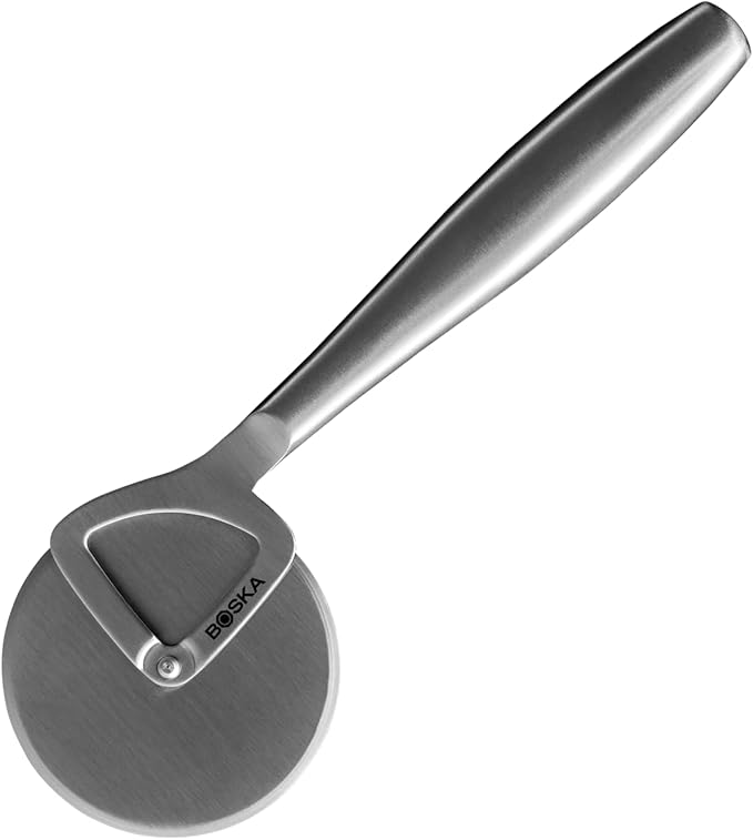 Boska Stainless Steel Pizza Cutter - Copenhagen Multifunctional Pizza Wheel Cutter - Handheld Food Slicer - Silver Non-Stick Adjustable Roller - Dishwasher Safe - for Kitchen Cooking