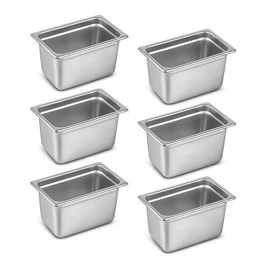 Aplancee 1/4 Hotel Pans 6 Inch Deep Stainless Steel Food Pan - Anti-Jam 6 Pack Steam Table Pan Set for Catering, Buffet Use, Kitchen Prep