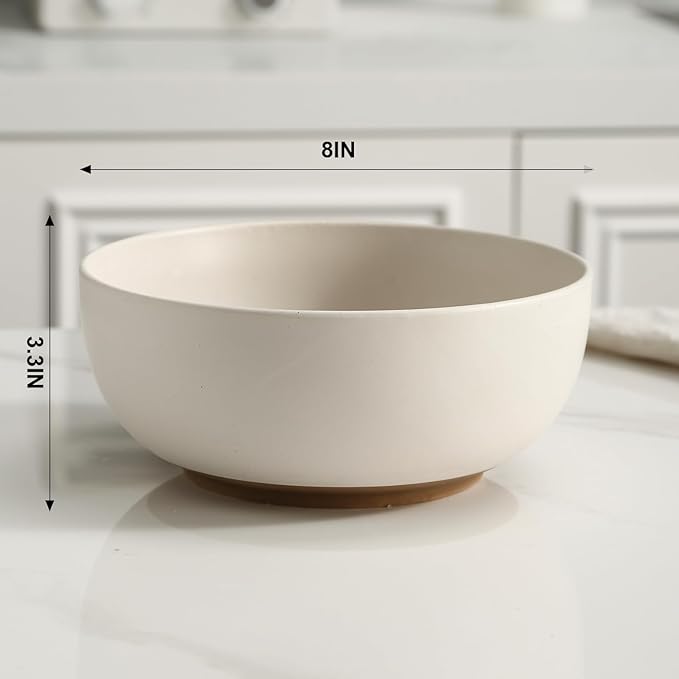 KGCCIZI Ceramic Large Salad Bowls with Garlic Grater Function. White 60 OZ Salad Serving Bowl. Deep Bowl fit for Soup, Cereal, Ramen, Pasta, Salad.