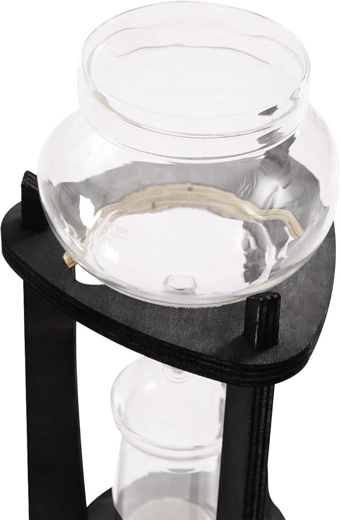 Uphilltool Cold Brew Drip Coffee Maker, 600ml/20.29 Ice Coffee Brewer Machine Cold-Drip Coffee Tower with Glass Container Wood Stand for Home Office
