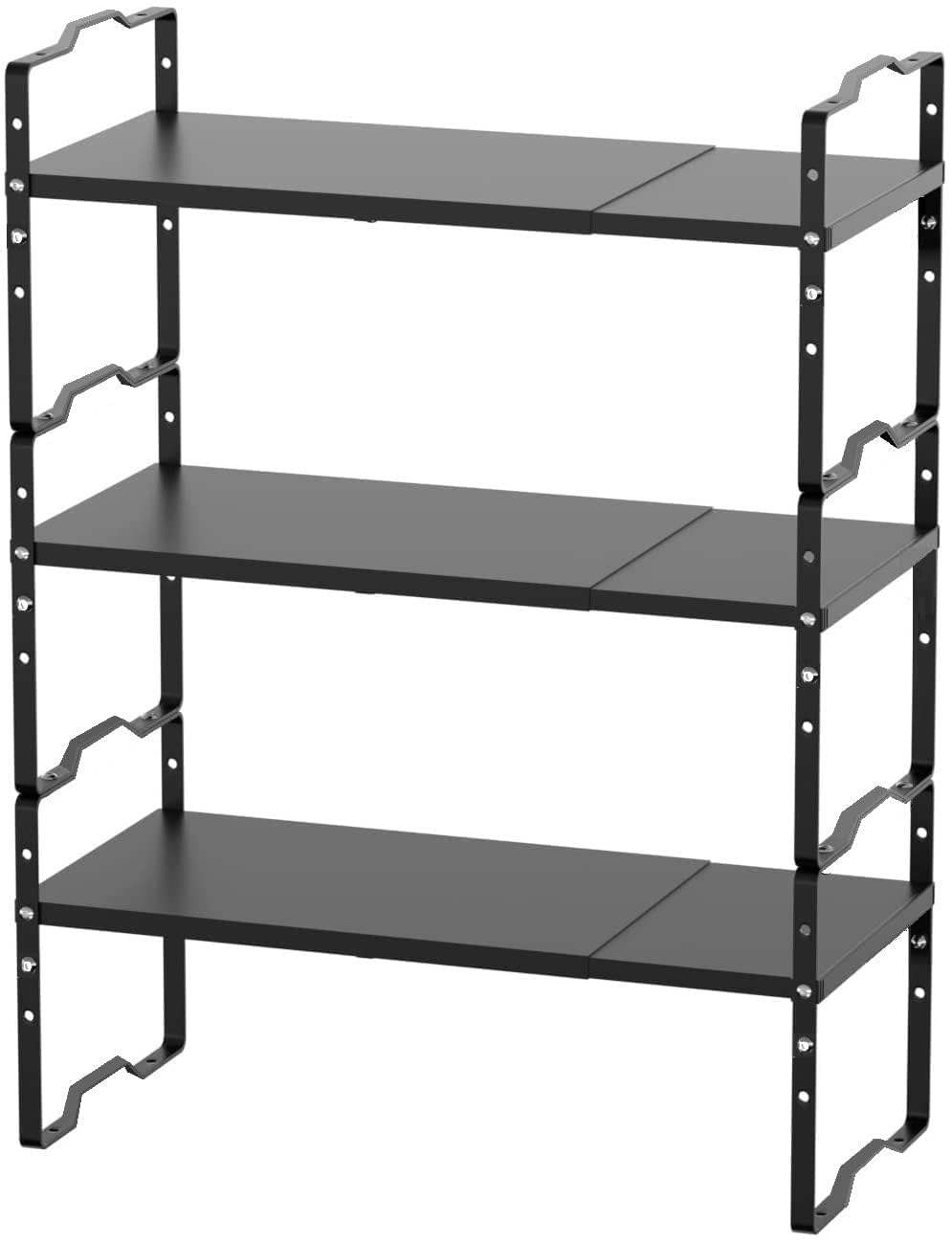 Jojocross Expandable Shelf for Cabinet Organizer Adjustable and Stackable Spice Rack at Kitchen and Bathroom More, Counter Countertop Cupboard Organization Pantry Storage(LARGE/3PACKS/BLACK)