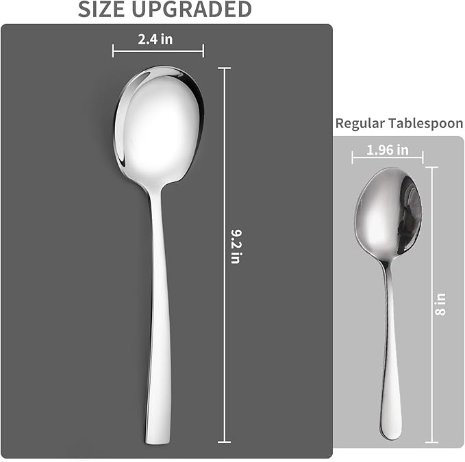 Keyoxy 4 Piece Stainless Steel Serving Spoons Set - 4 Large Spoons, 9.2-Inch, Dishwasher Safe, for Parties/Kitchen/Buffet/Catering