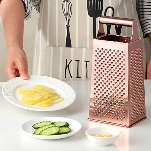 TEAHAHA 4 Sides Box Grater For Kitchen,Stainless Steel Cheese Grater With Handle,Multi-Function Vegetable Slicer Food Shredder For Chees,Ginger,Vegetables,Rose Gold
