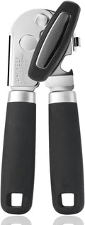 Manual Can Opener, UHIYEE Handheld Can Opener Heavy Duty with High Carbon Sharp Blade, Ease Can Open for Seniors with Comfort Grip Handles, Oversized Turn Knob, Black