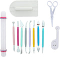 ScivoKaval Marshmallow Fondant Cake Decorating Hand Tool 12 Pcs 5 Sets Sugarcraft Gumpaste Icing Smoother Rolling Pin Trimmer Cutter Embosser Flower Scissor Modelling Accessories Supplies Kit Multi