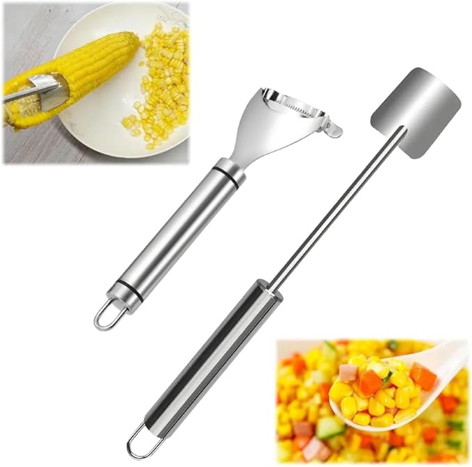 Corn Cob Peeler, 2025 NEW Long Handle Stainless Steel Corn Peeler for Corn on the Cob Stripper Tool, Corns Peelers Stainless Steel Splitter Tool Easy Fast Corn Remover Tool for Home Kitchen (2pcs)