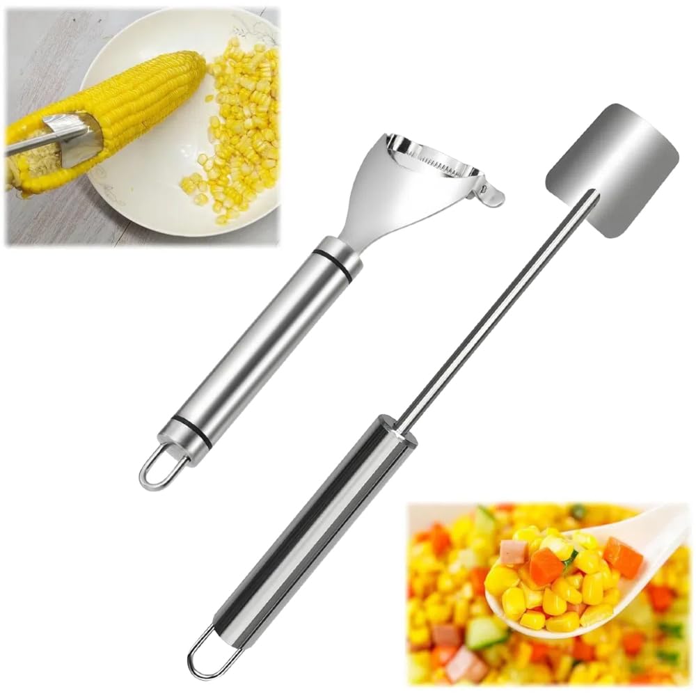 Corn Cob Peeler, 2025 NEW Long Handle Stainless Steel Corn Peeler for Corn on the Cob Stripper Tool, Corns Peelers Stainless Steel Splitter Tool Easy Fast Corn Remover Tool for Home Kitchen (2pcs)