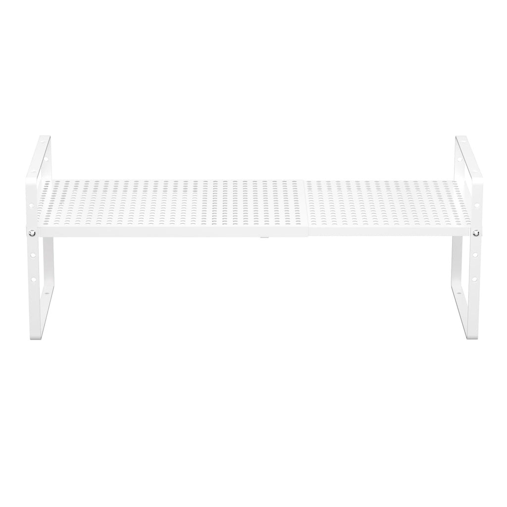 iPEGTOP 2 Pack Large Expandable Cabinet Storage Shelf, Heavy Duty Stackable Steel Metal Spice Rack Adjustable Height Home Office Pantry Garage Shelves for Counter Kitchen Organization, White