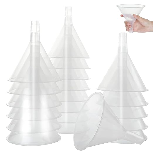 RHBLME 20 PCS Plastic Funnels Set, 4.7 Inch Wide Mouth Clear Plastic Funnels for Filling Bottles, Multipurpose Large Funnel with Long Reaching Spout, Water Bottle Funnel for Powder Liquid Spices
