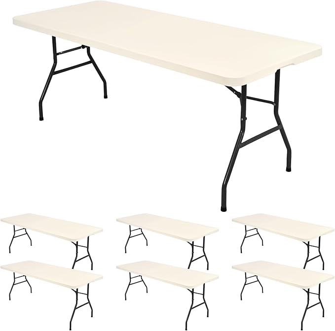 REWOMC 6 Pack Stretch Fabric Table Top Cap Cover, fits 6' Tables, Spandex Table Covers Washable Elastic Rectangle Tablecloth Protector for Indoor Outdoor Party Picnic Wedding, Ivory, 30" W x 72" L