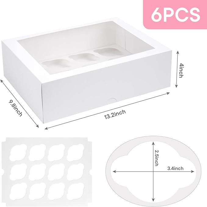 VGOODALL 12 Count Cupcake Boxes, 6 PCS Cupcake Container with Window