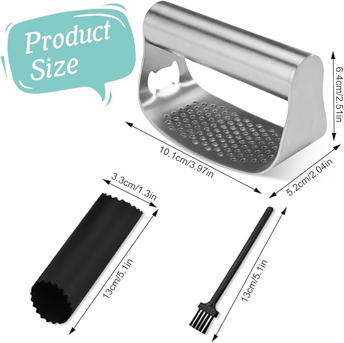 Koonafy Stainless Steel Garlic Presser, Upgraded Garlic Press Rocker Garlic Mincer Garlic Crusher with Peeler and Cleaning Brush, Garlic Chopper for Smash Garlic Kitchen Gadgets Tools, handhold
