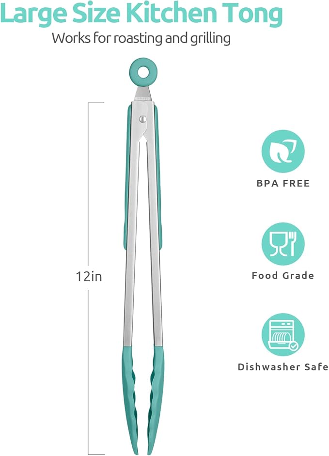 U-Taste Kitchen Tong for Cooking, 600ºF Heat-Resistant Tps, 12in/Aqua Sky