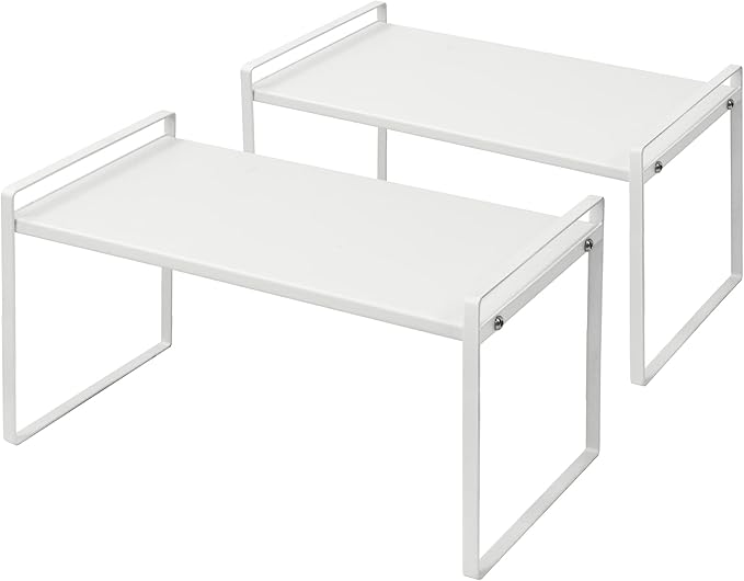 Nxconsu Stackable Cabinet Shelf Organizer 2 Pack, Standard Tall White