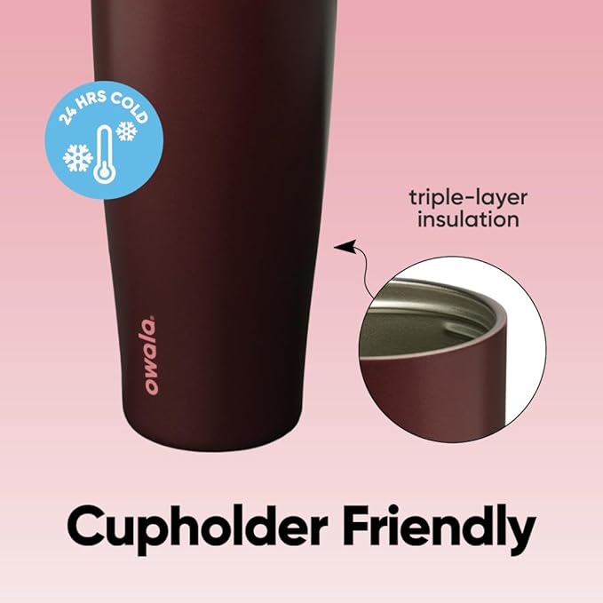 Owala FreeSip Tumbler Stainless Steel Water Bottle 40 oz Black Cherry