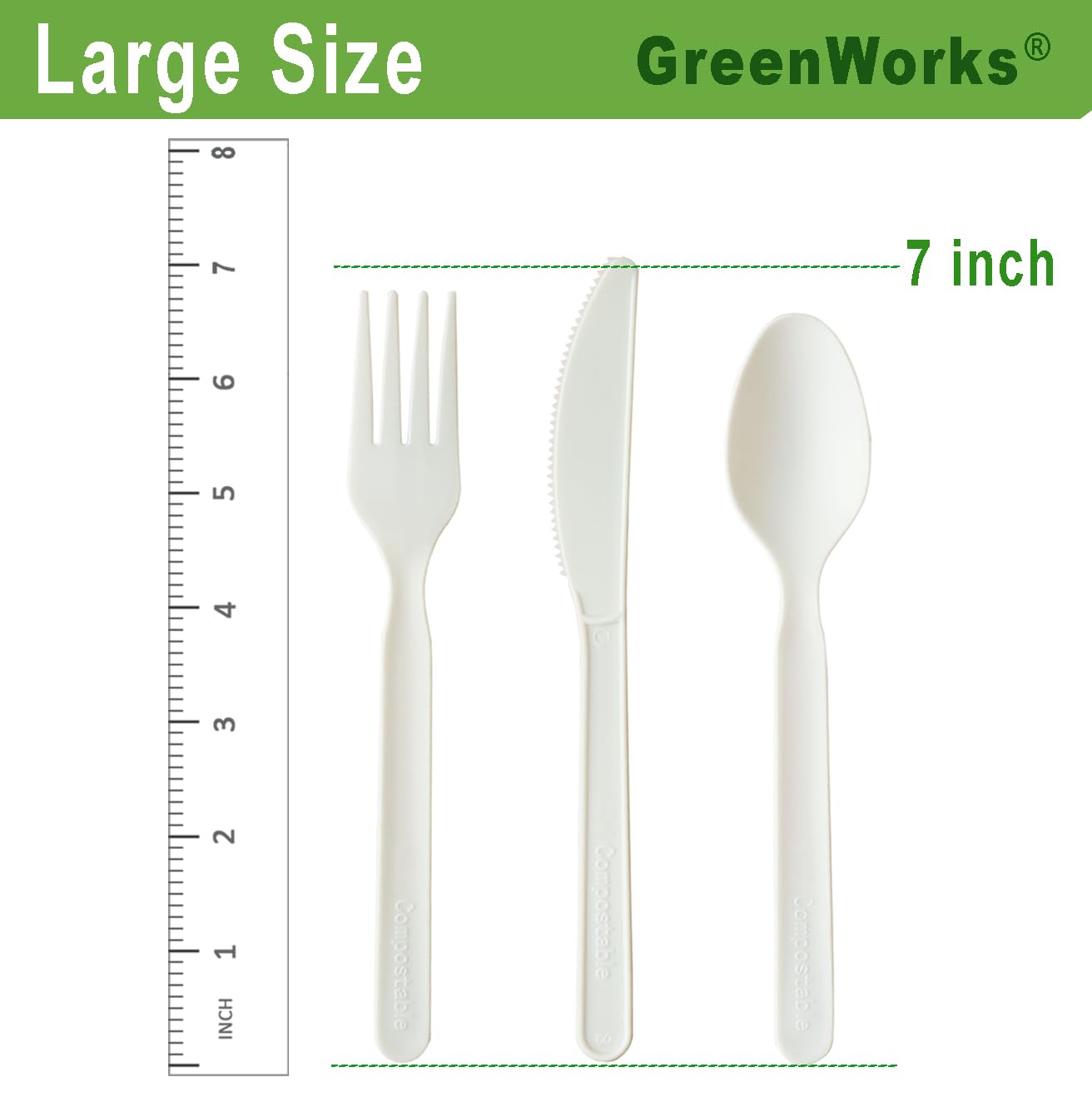 GreenWorks 200 Count Heavy-duty Compostable spoons, BPI Certified Large Disposable Flatware Utensils Spoon