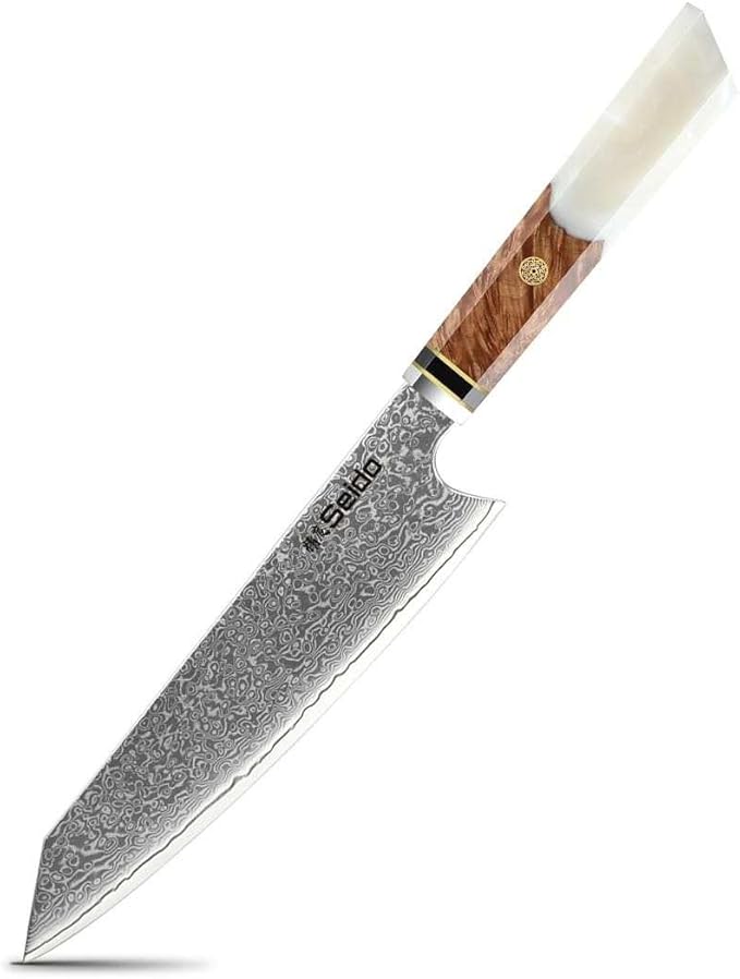 Seido 8.5 Inch VG10 Damascus Kiritsuke Chef Knife, Pearl White Resin