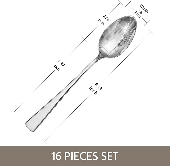KINGSTONE 16 Piece Dinner Spoons Set, 18/10 Stainless Steel Spoons