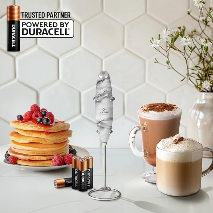 Zulay Kitchen Powerful Milk Frother Wand With Duracell Batteries - Ultra Fast Handheld Drink Mixer - Electric Whisk Foam Maker for Coffee, Lattes, Cappuccino & Matcha - Z1 Motor - Quartz