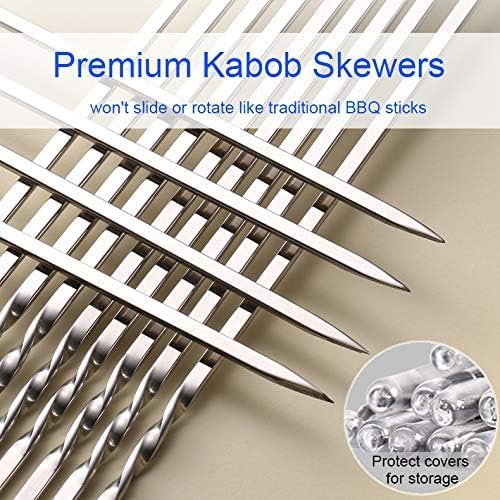 BBQ Shish Kabob Skewers, Kebab Skewers 17.7" Stainless Steel Reusable Flat BBQ Sticks for Meat Chicken Shrimp and Vegetable(8-Pack)