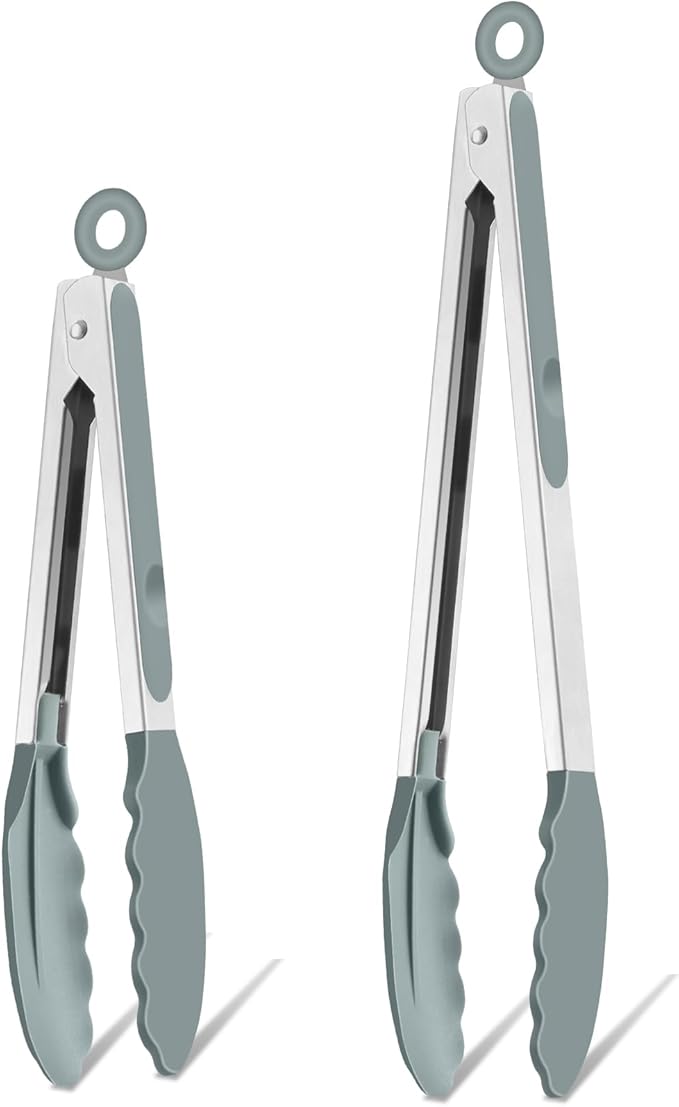 TeamFar Kitchen Tongs, 9"&12" Stainless Steel Heat Resistant Cooking Tongs