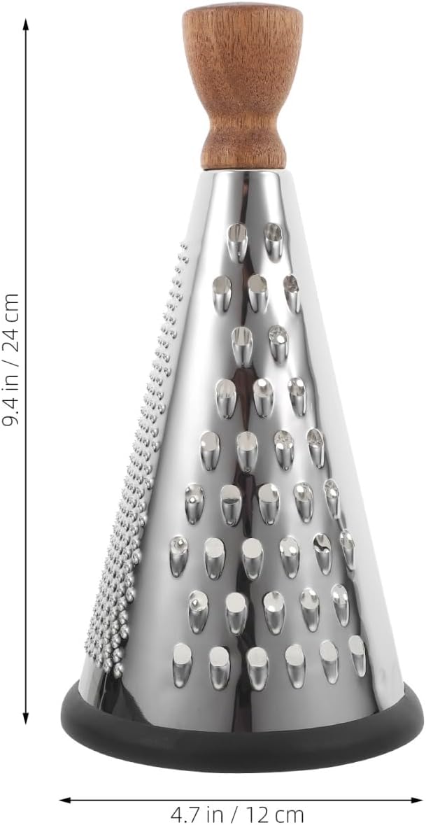 Cabilock Wooden Handle Cheese Grater Cone Shaped Manual Grater for Cheese Vegetables and Fruit Multifunctional Kitchen Utensil for Home Restaurant and Hotel Use