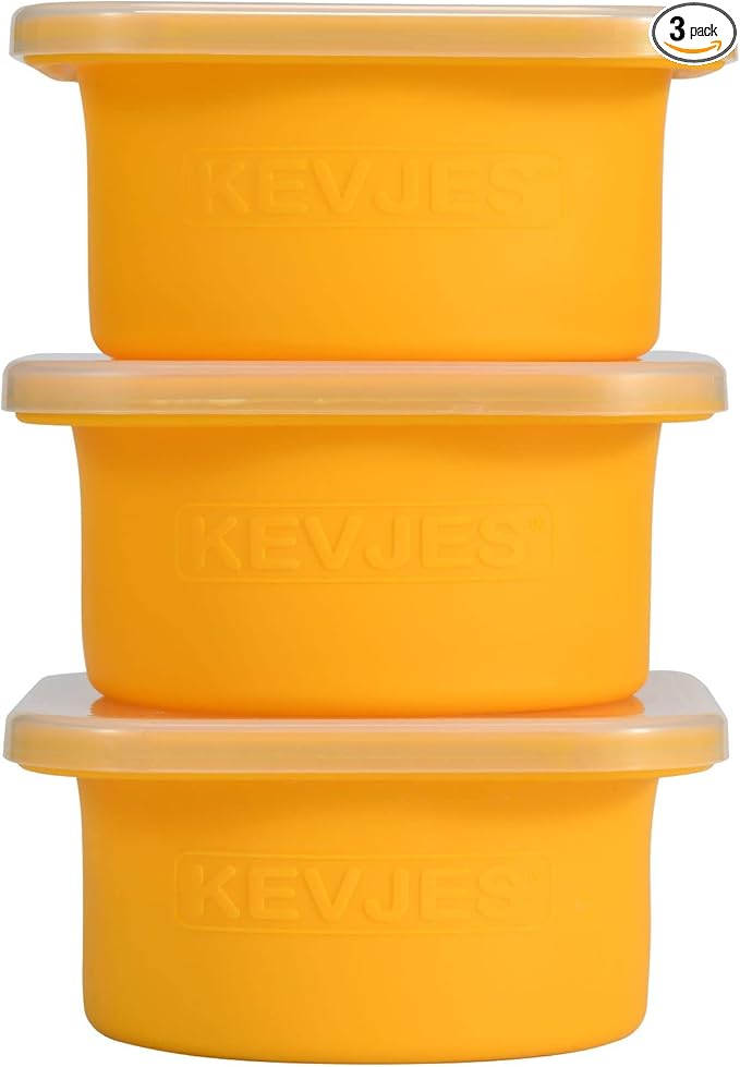 KEVJES Stackable Silicone Artisan Pizza Dough Proofing Proving Containers with Lids-3 pack-500ml portion (Yellow)