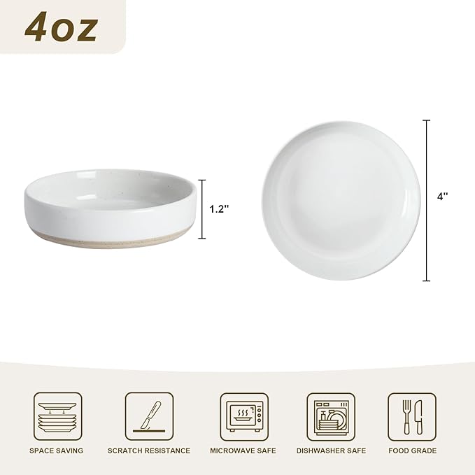 famiware Ceramic Soy Sauce Dish, 4oz Dipping Bowls Set of 6, White