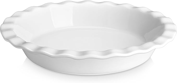 MALACASA 40 Oz Ceramic Pie Pan 9 Inch, Fluted Pie Dish for Quiche