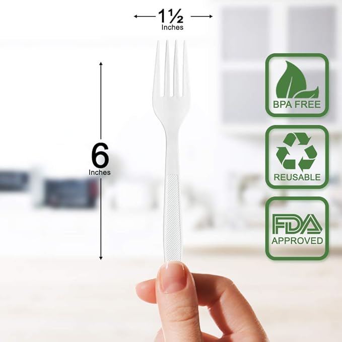 BluShine Heavy Duty Plastic Forks, Disposable Bulk Cutlery