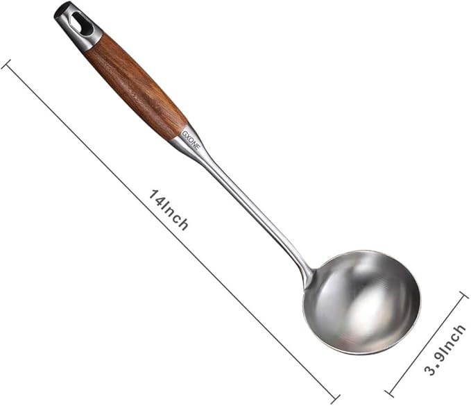 Soup Ladle,304 Stainless Steel Cooking Ladle with Wooden Handle,14.6Inch