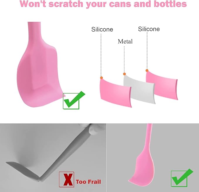 Mini Silicone Spatula Set, 6 Pack Long Handle Scrapers for Jars and Bottles