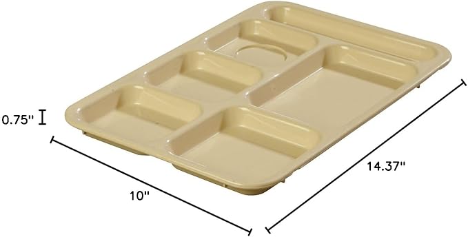 Carlisle FoodService Products / Brands-P614R25 Rectangular Tray w/ (6) Compartments, Polypropylene, Tan, 10" x 14