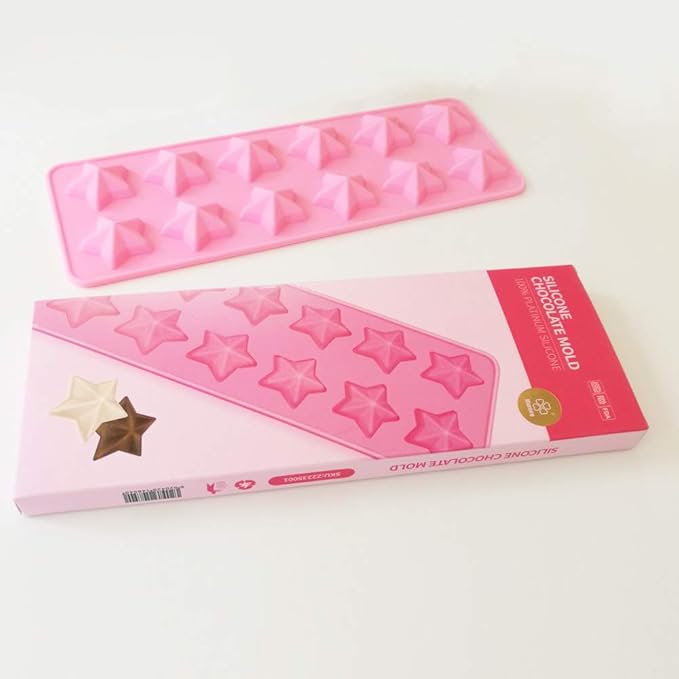 Murong Star Chocolate Mold,Reusable Five Pointed Star Silicone Mold for Making Chocolates,Ice Cubes,Jellies and Candies(Pink)
