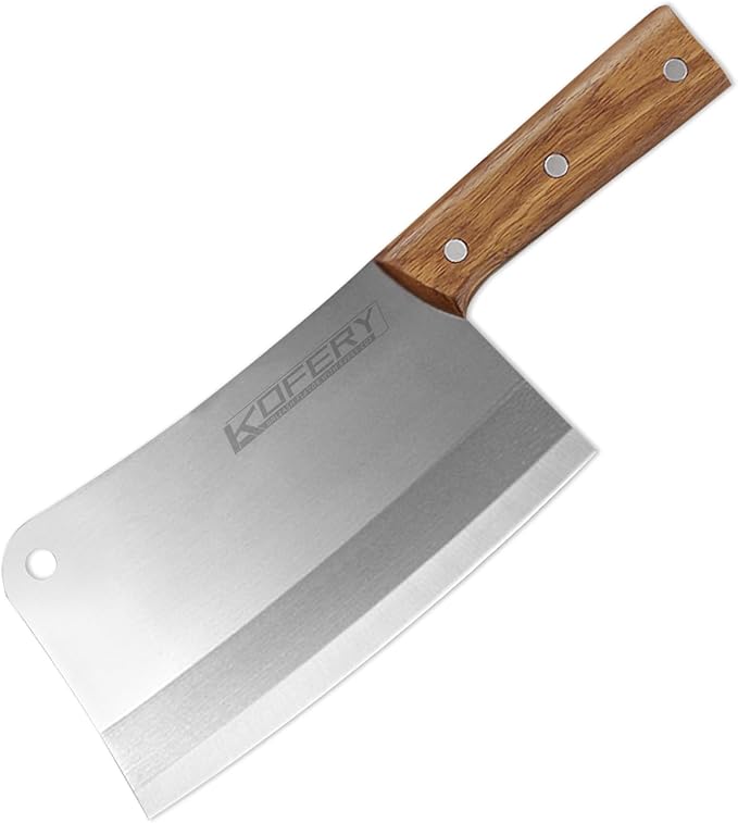 KOFERY 7.3" Carbon Steel Meat Cleaver for Heavy Duty Bone Chopping