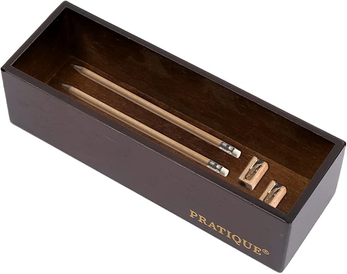 PRATIQUE Bamboo Drawer Organizer - Kitchen Utensil Organizer Silverware Tray Cutlery Holder，Office Desk Supplies and Accessories,8.9 * 3 * 2.6,Nut-brown