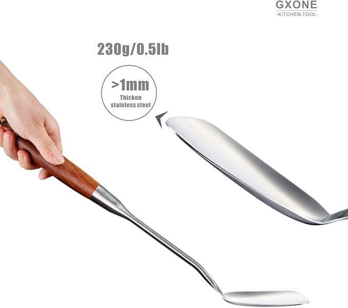 Chinese Wok Spatula, 304 Stainless Steel,with Wooden Handle, 15.7 Inch