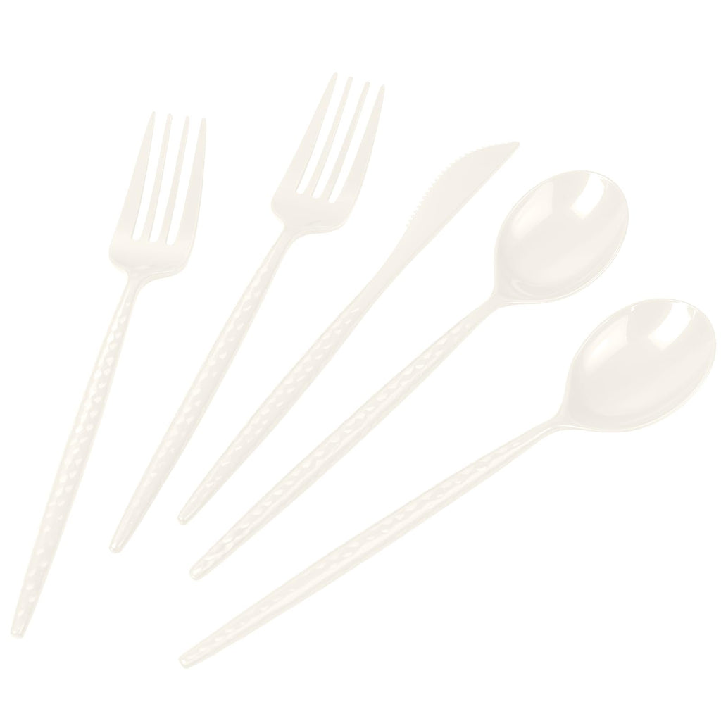 LIYH 150 Pcs Ivory Plastic Cutlery Sets - Ivory Plastic Silverware Heavyduty, Disposable Utensil Sets, 50 of Each Forks, Knives & Spoons Flatware Set for Party Birthday