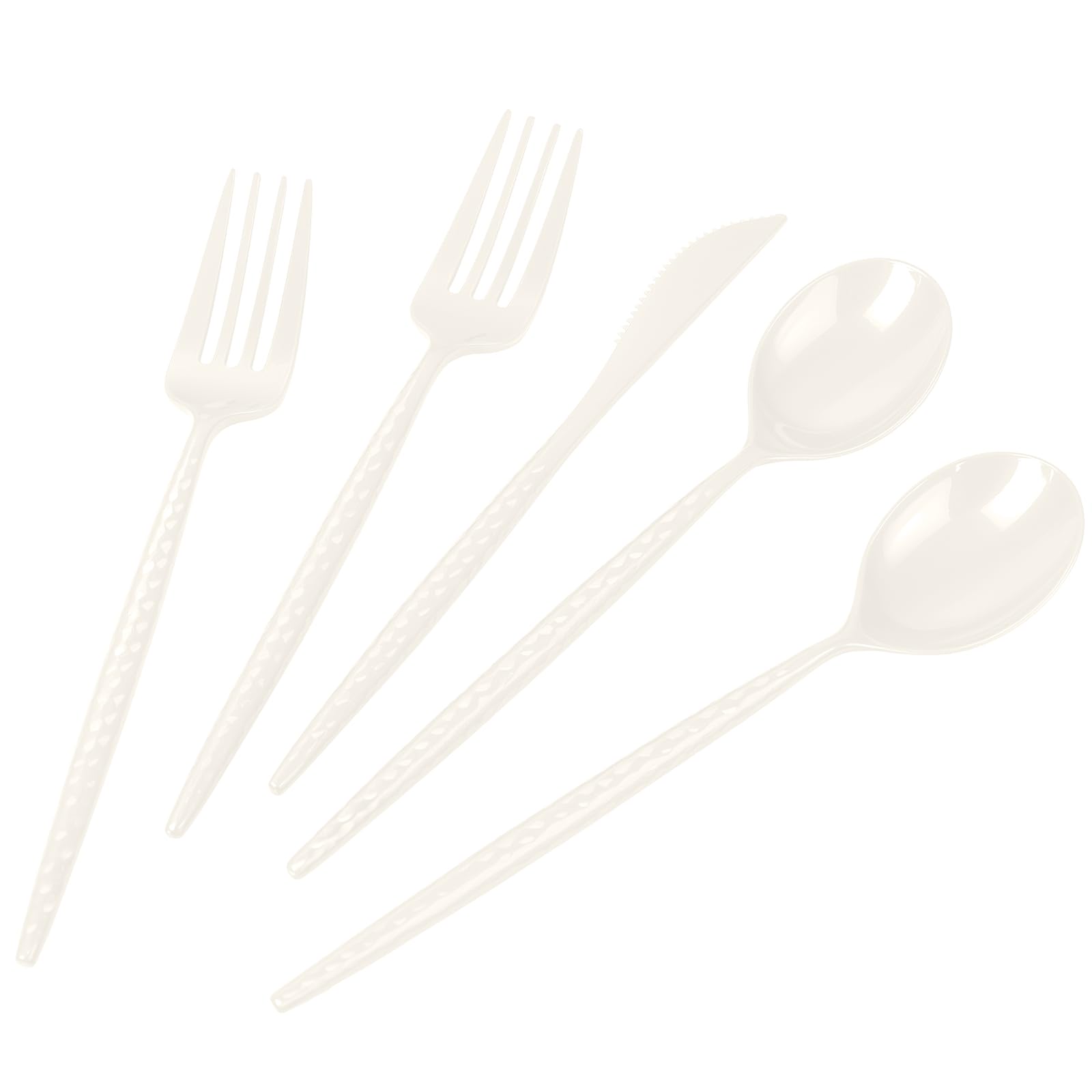 LIYH 150 Pcs Ivory Plastic Cutlery Sets - Ivory Plastic Silverware Heavyduty, Disposable Utensil Sets, 50 of Each Forks, Knives & Spoons Flatware Set for Party Birthday
