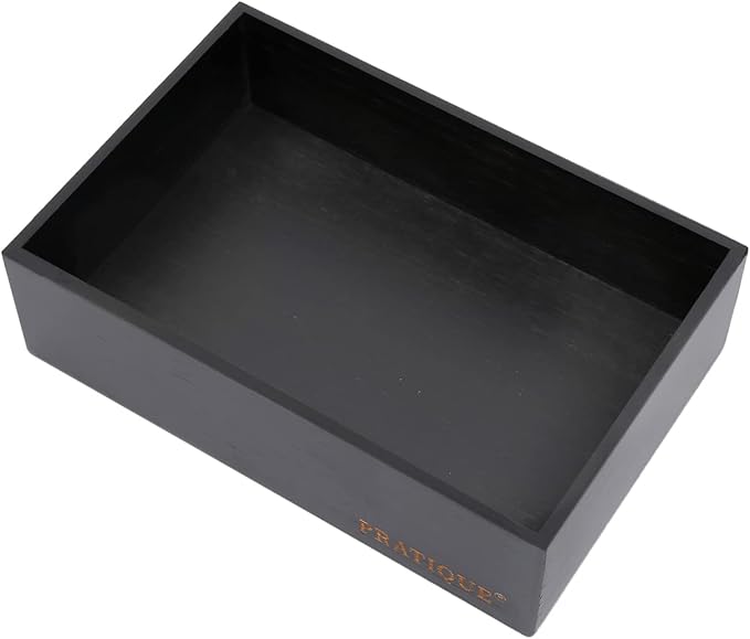 PRATIQUE Bamboo Drawer Organizer - Kitchen Utensil Organizer Silverware Tray Cutlery Holder，Office Desk Supplies and Accessories,8.9 * 5.9 * 2.6inch,Black