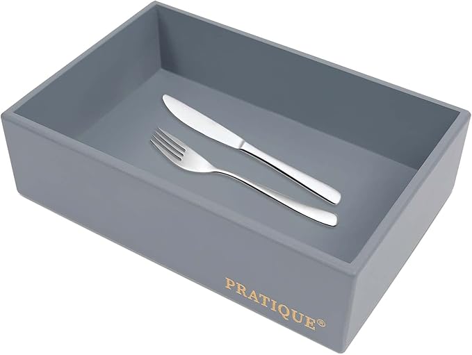 PRATIQUE Bamboo Drawer Organizer - Kitchen Utensil Organizer Silverware Tray Cutlery Holder，Office Desk Supplies and Accessories,8.9 * 5.9 * 2.6,Grey