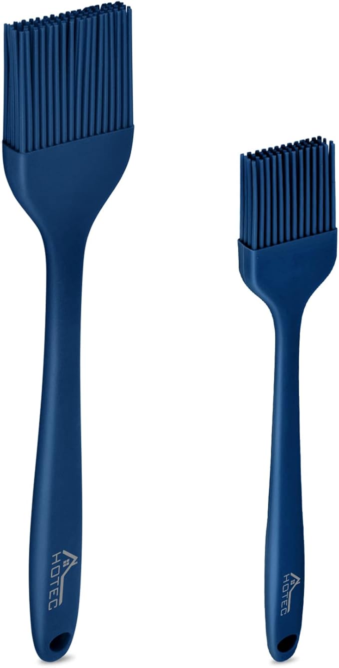 HOTEC 2 pieces Set Basting Brushes Silicone Heat Resistant Pastry Brushes Spread Oil Butter Sauce Marinades for BBQ Grill Barbecue Baking Kitchen Cooking BPA Free Dishwasher Safe (Classic Blue)